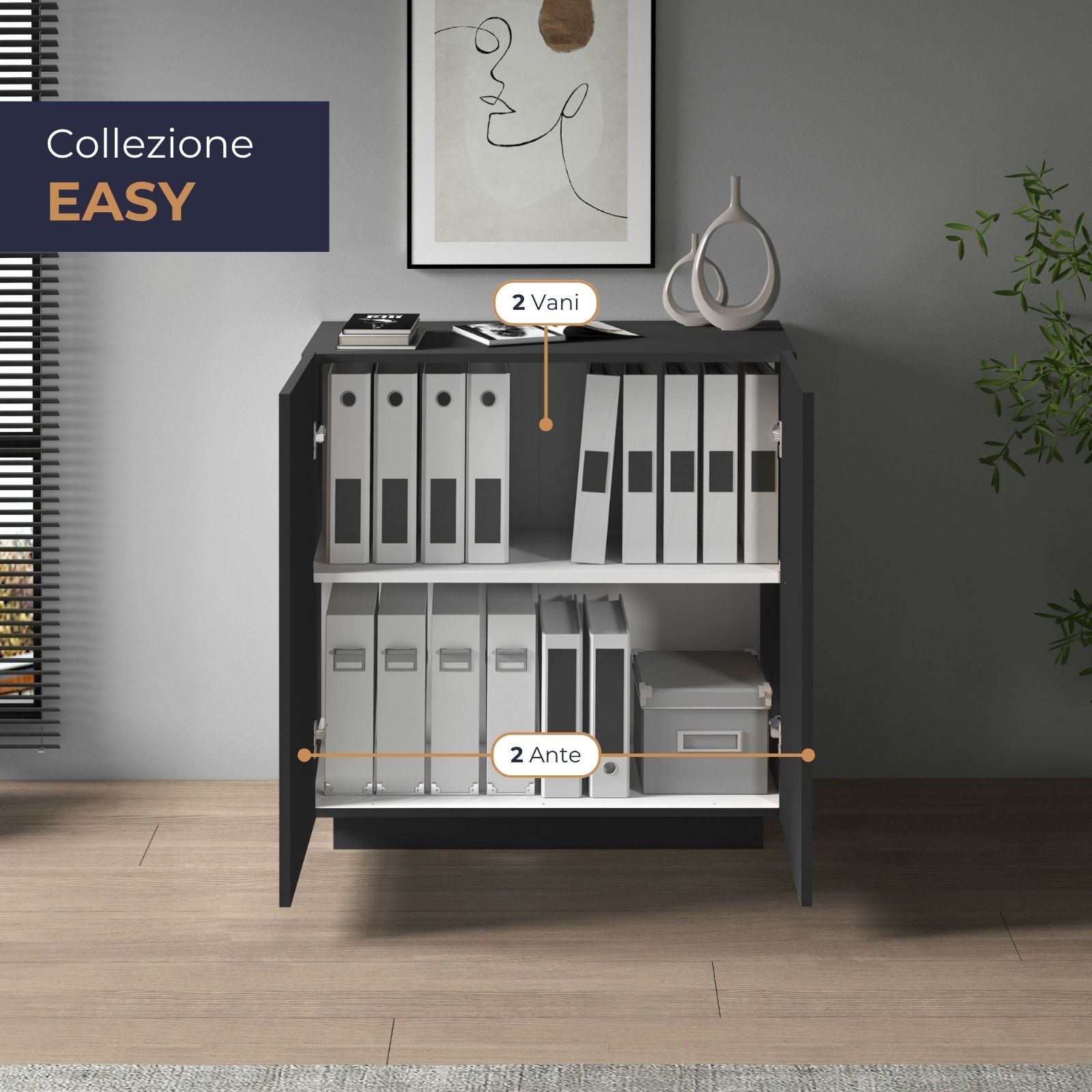 Armadio multiuso Easy a 2 ante antracite opaco 79,20x38x86 cm