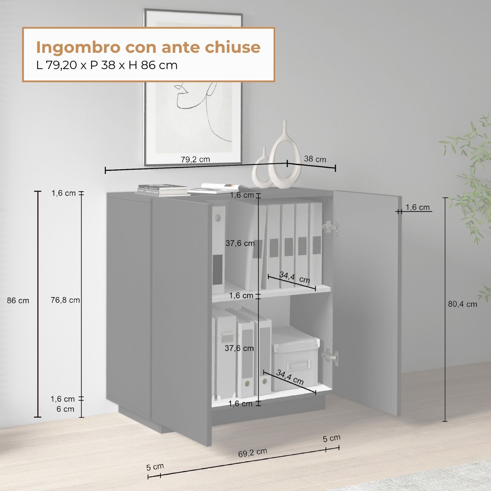 Armadio multiuso Easy a 2 ante antracite opaco 79,20x38x86 cm