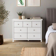 Cassettiera Berna con 4 cassettoni e 3 cassetti in legno massiccio bianco 110x40x80H