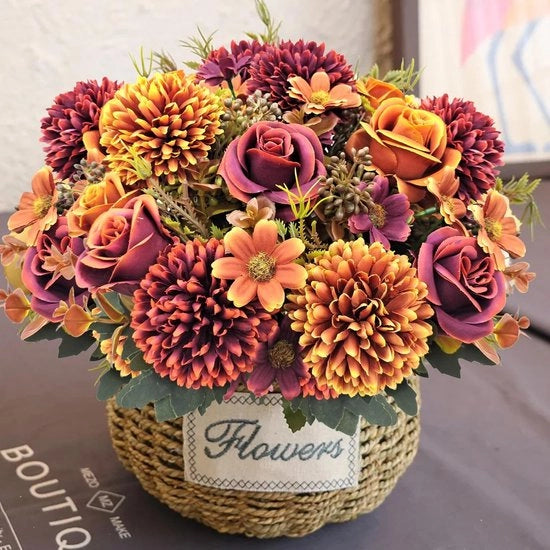 Tre Pezzi di Fiori Artificiali di Chrysante/Rosso/Madonna - 31cm - Per Decorazione di Tavola e Fioriere Nuziali