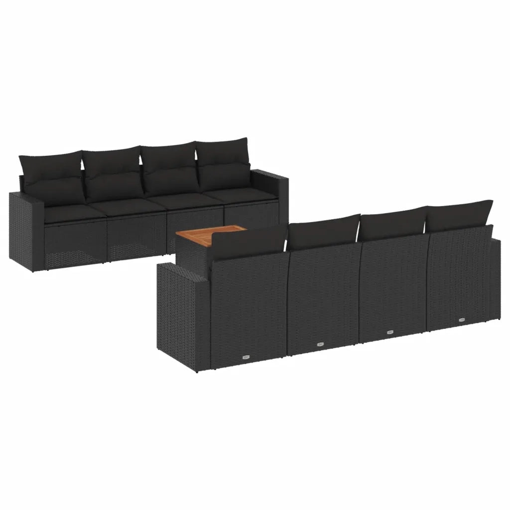 Set Divani da Giardino 9 pz con Cuscini Nero in Polyrattan