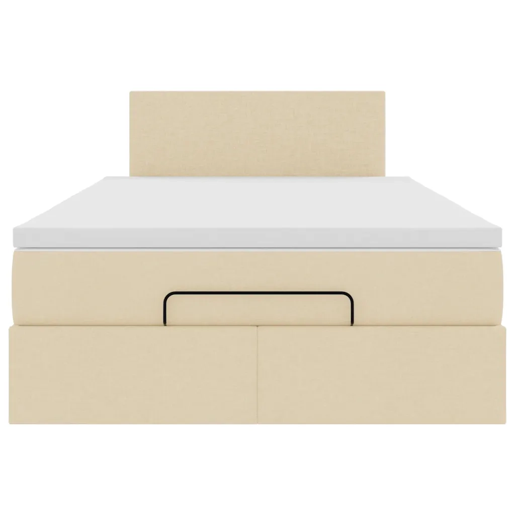 Struttura Letto Pouf con Materasso Crema 120x200 cm in Tessuto