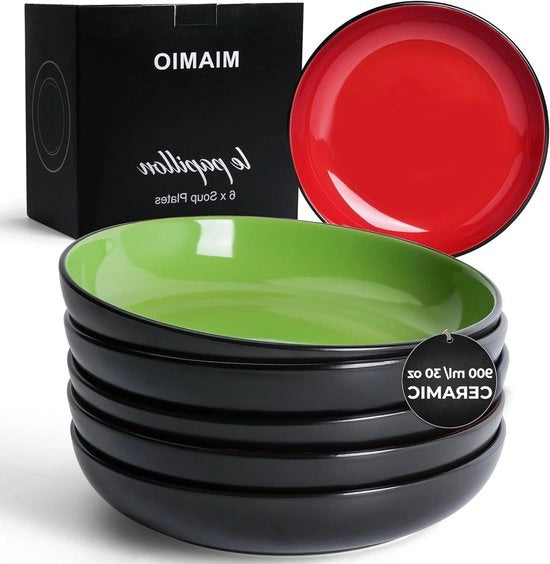 Set di 6 piatti a fondo piatto - Piatto da zuppa in ceramica grande - Collezione Le Papillon Piatti set