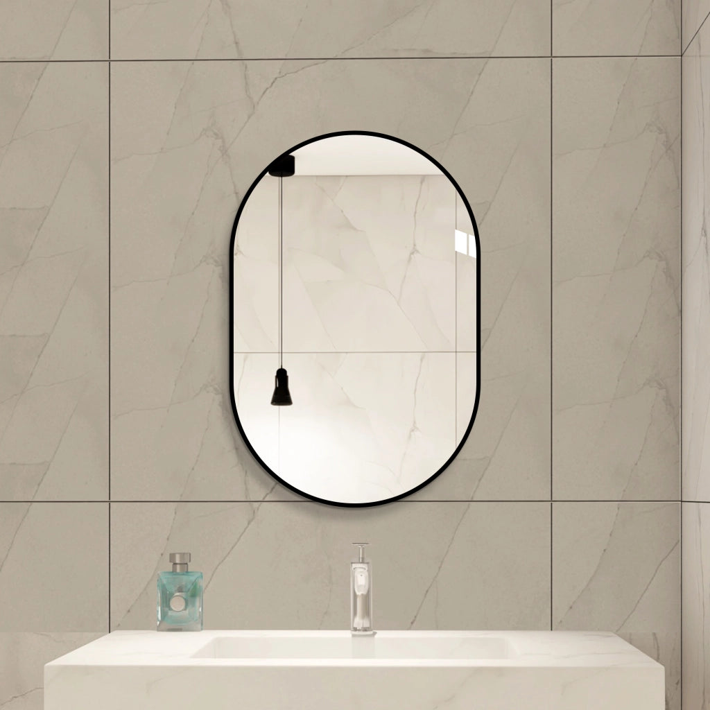 SPECCHIO AD ARCO CON CORNICE NERA IN ALLUMINIO