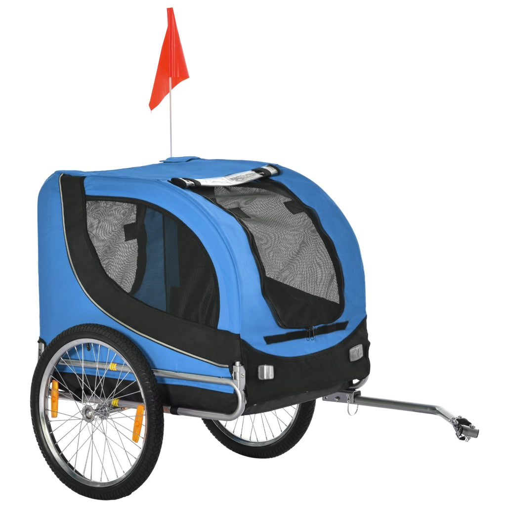 Rimorchio per bici per cani in tessuto Oxford blu, 130 x 73 x 90 cm, portata 30 kg