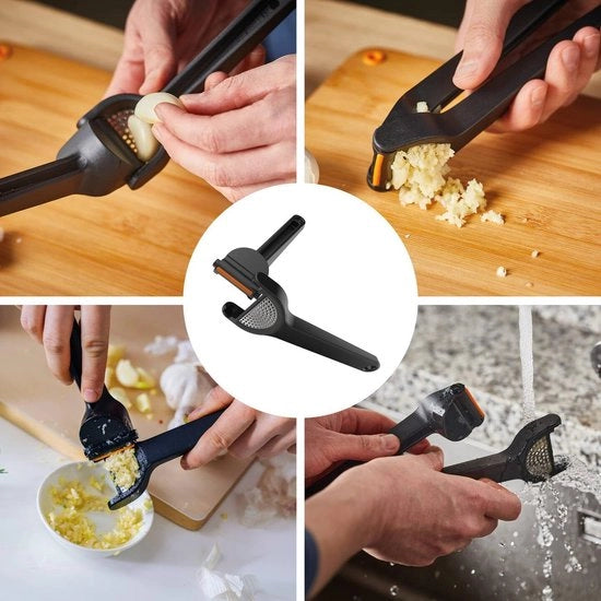 Impastatrice di aglio - Pezzo di inserimento e grattugiatore - 16 cm - Plastica/metallo - Forma funzionale - Nero