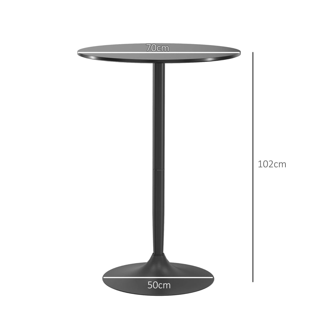 Tavolo Alto da Bar Moderno Rotondo con Base in Acciaio e Piano in MDF, ?70x102cm, Nero