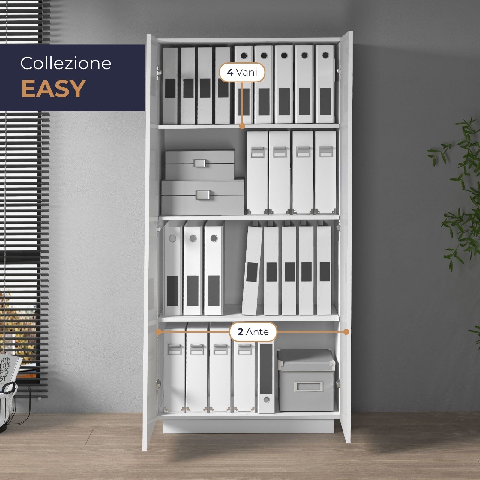 Armadio multiuso Easy a 2 ante bianco lucido 79,20x38x166 cm