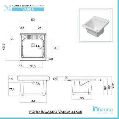 Mobile lavatoio 50x50 cm 1 anta rovere grigio con vasca in resina
