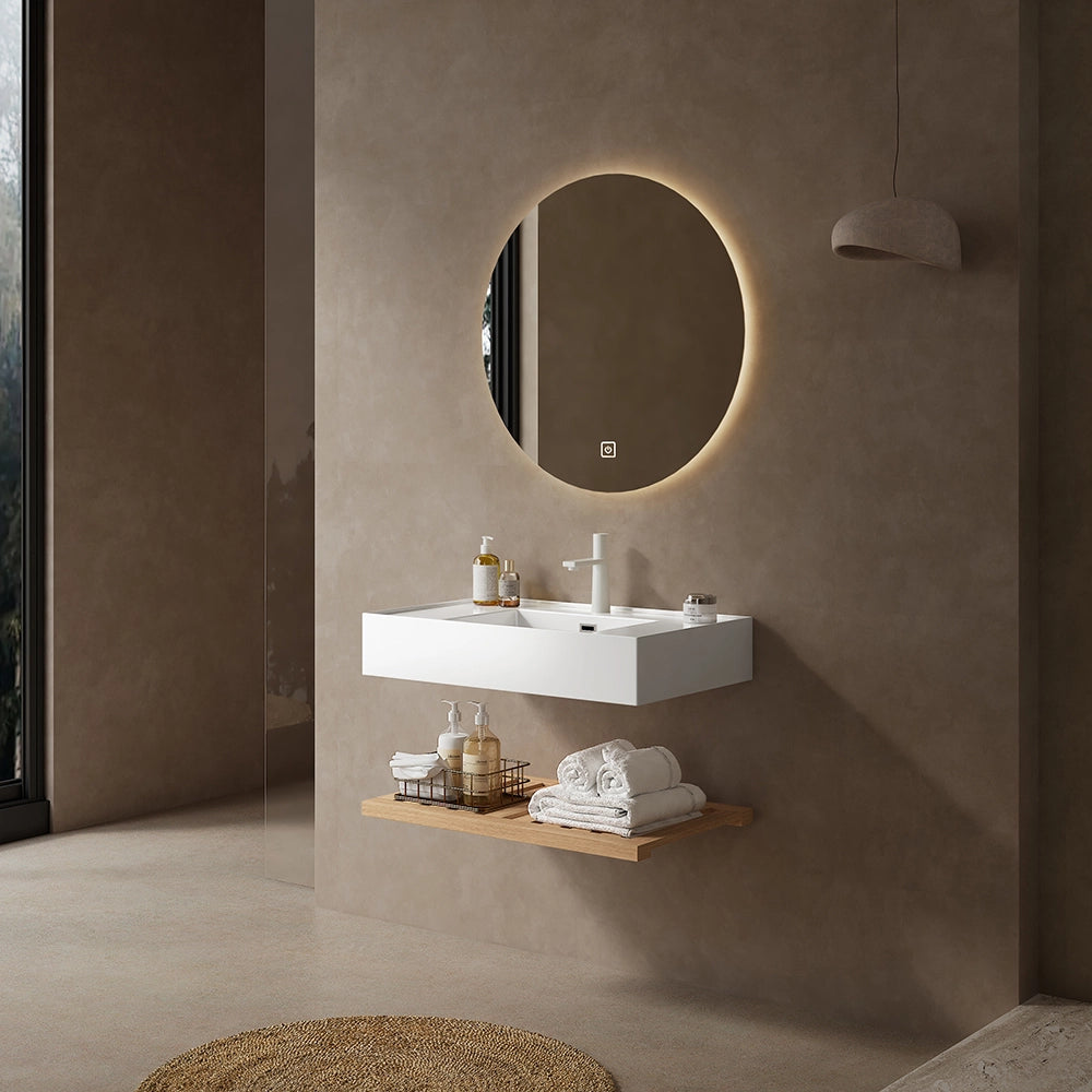 Mobile bagno con lavabo sospeso - Xylo - 75 cm - Bianco - Acrilico, scaffale a strisce