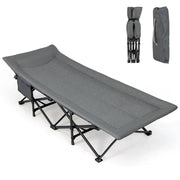 Lettino da campeggio pieghevole 188 x 68,5 x 48,5 cm con comodo poggiatesta adatto per uso interno ed esterno in lino grigio 20_0012331