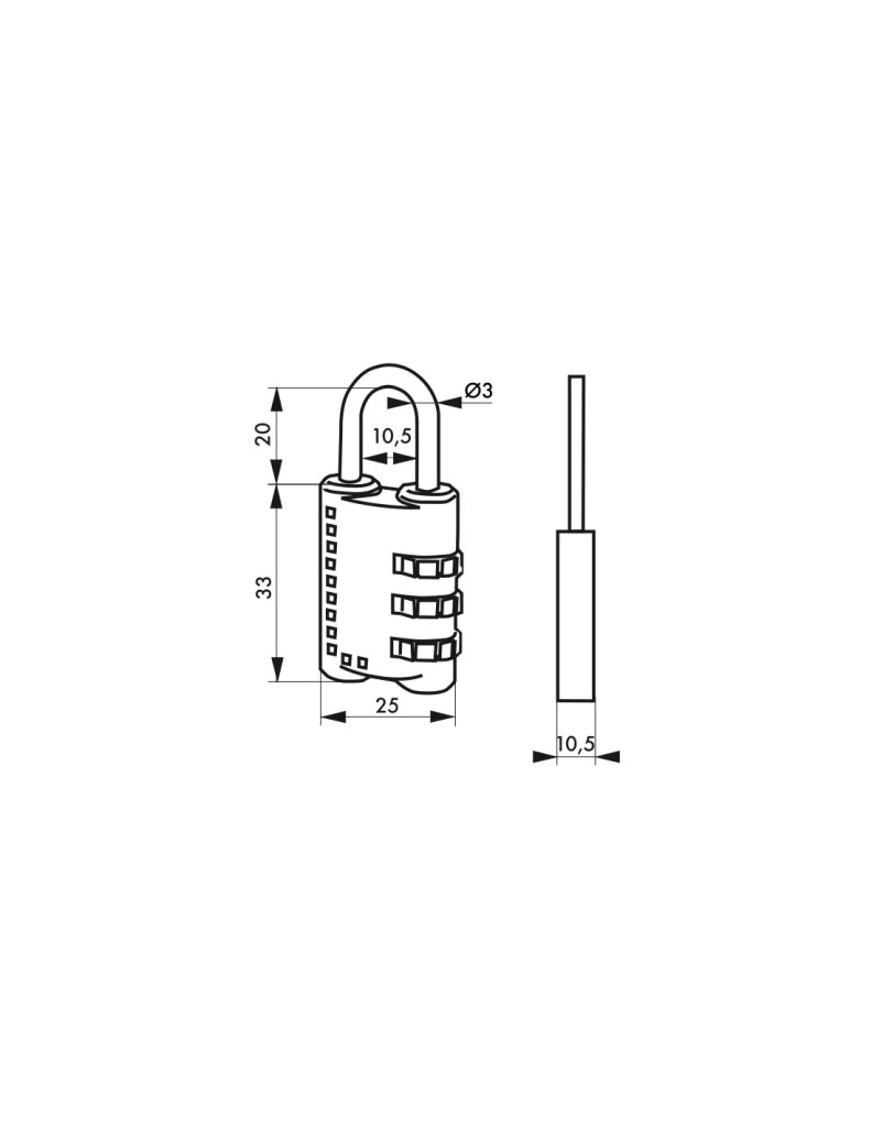 Lucchetto 25 mm con arco in acciaio nichelato, combinazione modificabile a 3 cifre, colori assortiti – Serrurerie de Picardie