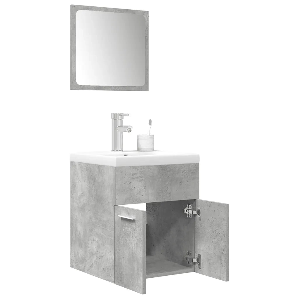 Set Mobili da Bagno 3 pz Grigio Cemento in Legno Multistrato