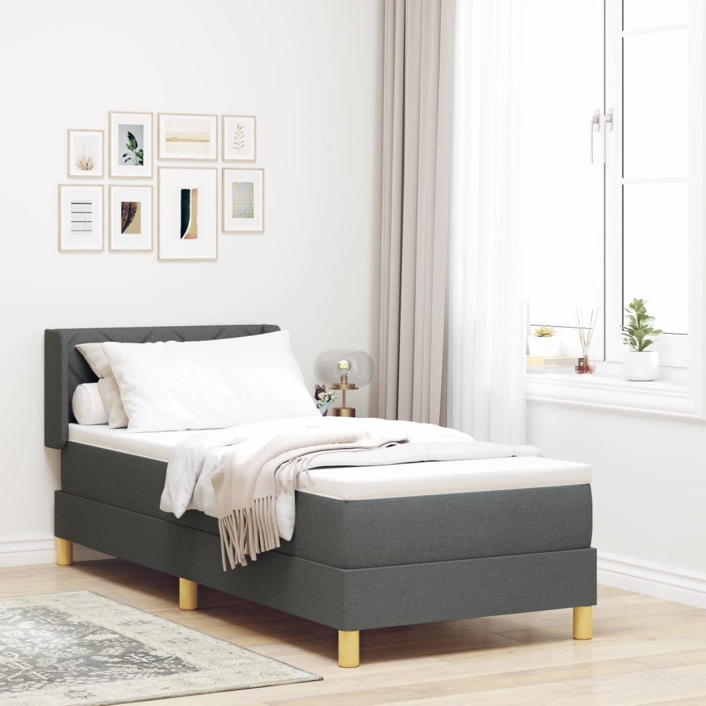 Letto box spring e materasso grigio scuro 80x200 cm in tessuto