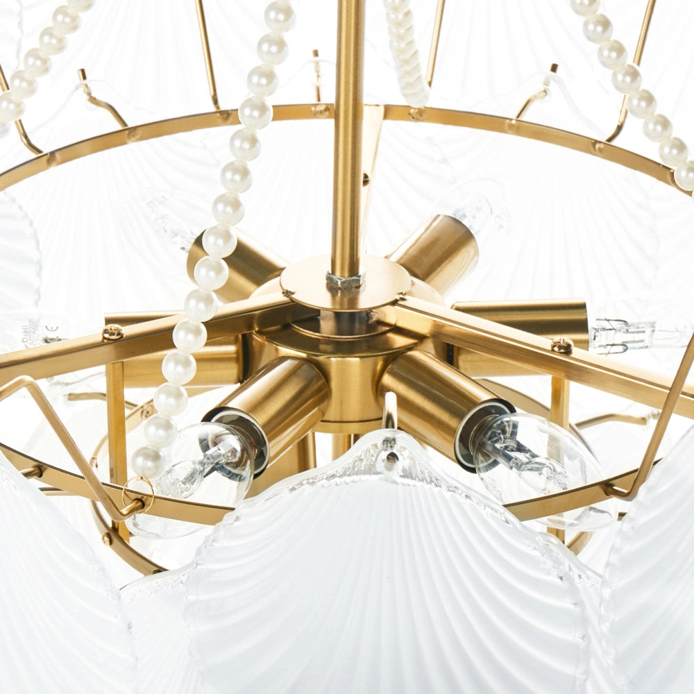 Lampadario vetro e ottone Lampada a sospensione Cristalli Stile Glamour
