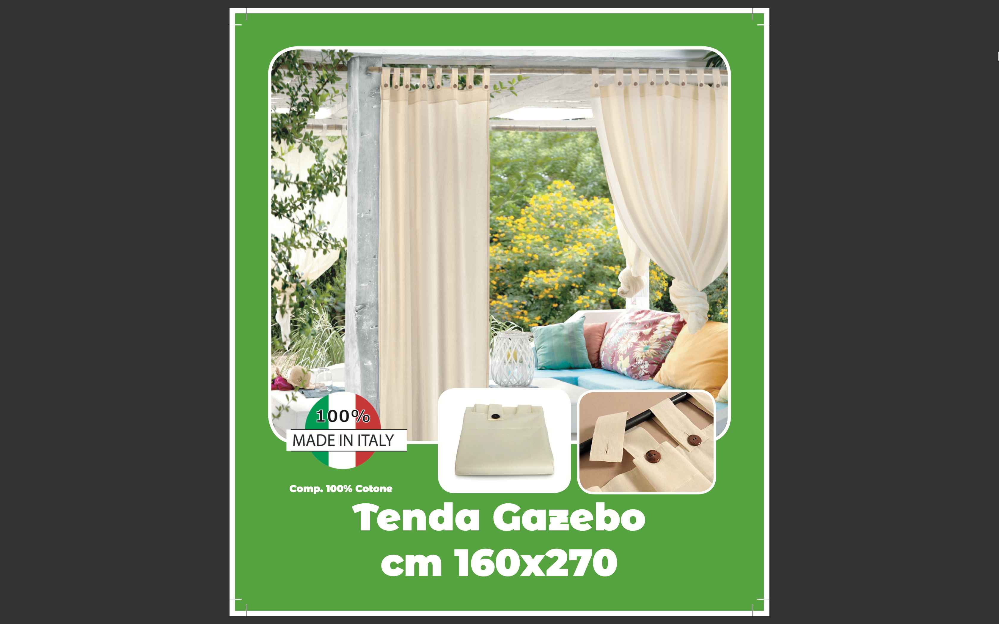 Tenda gazebo 160 x 270 cotone color ecru' fissaggio a bretelle terrazzo giardino