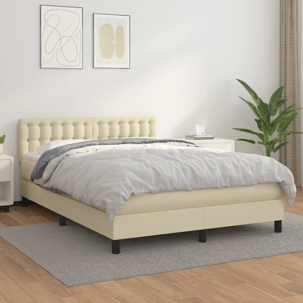 vidaXL Giroletto a Molle con Materasso Crema 140x190 cm in Similpelle
