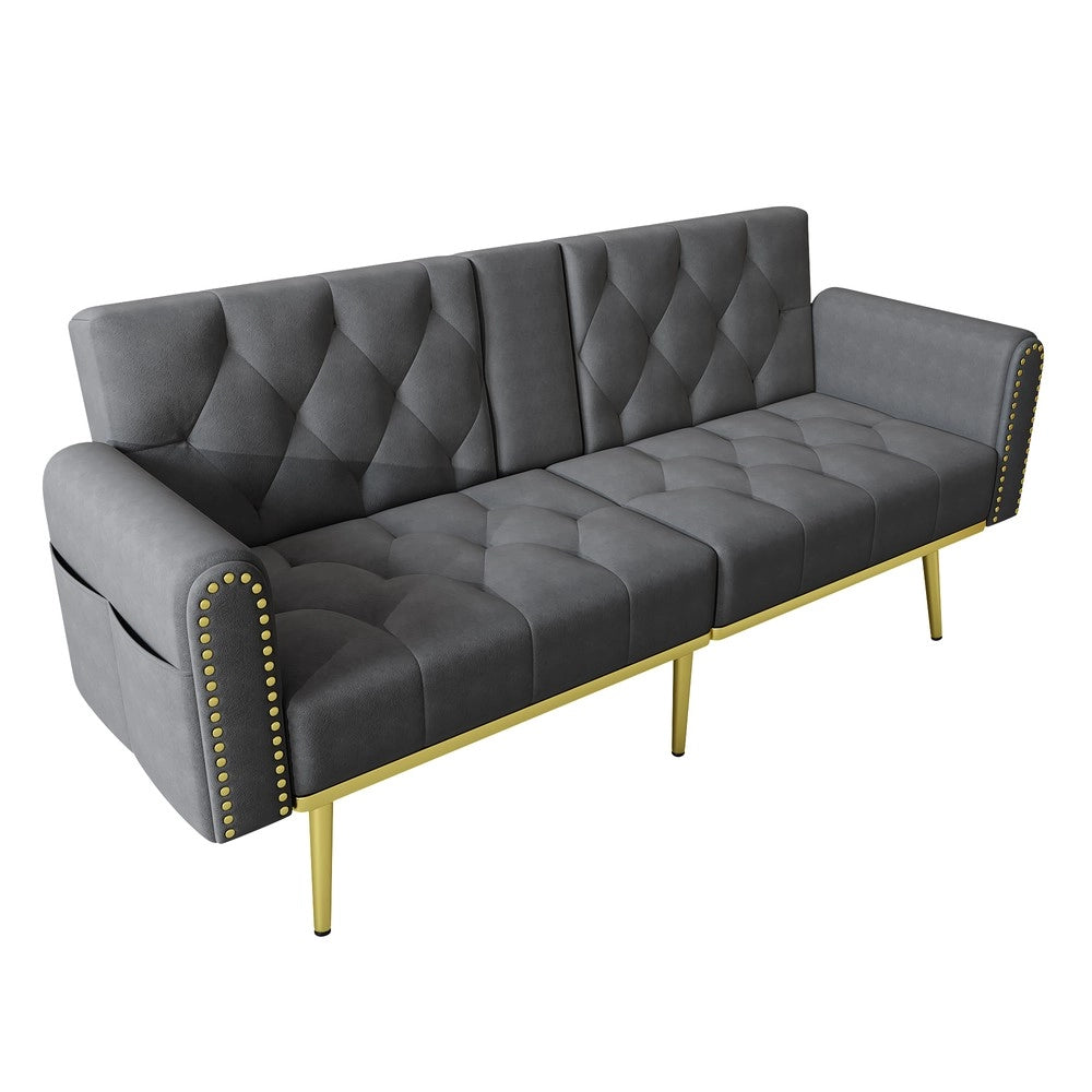 Divano letto estraibile ¨C Minimal ¨C tessuto grigio 2 posti con porta bevande