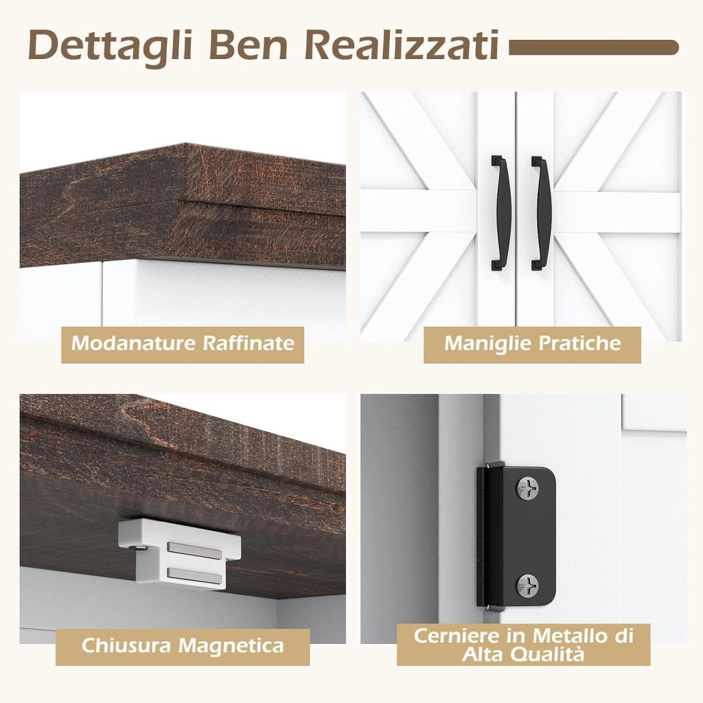 Mobile da Parete per Bagno, Mobiletto Bagno a Muro in Stile Rustico con Ripiano Regolabile e Scomparto Aperto, Armadietto per Soggiorno, Cucina e Ingresso, 55 x 19 x 60 cm (Bianco)