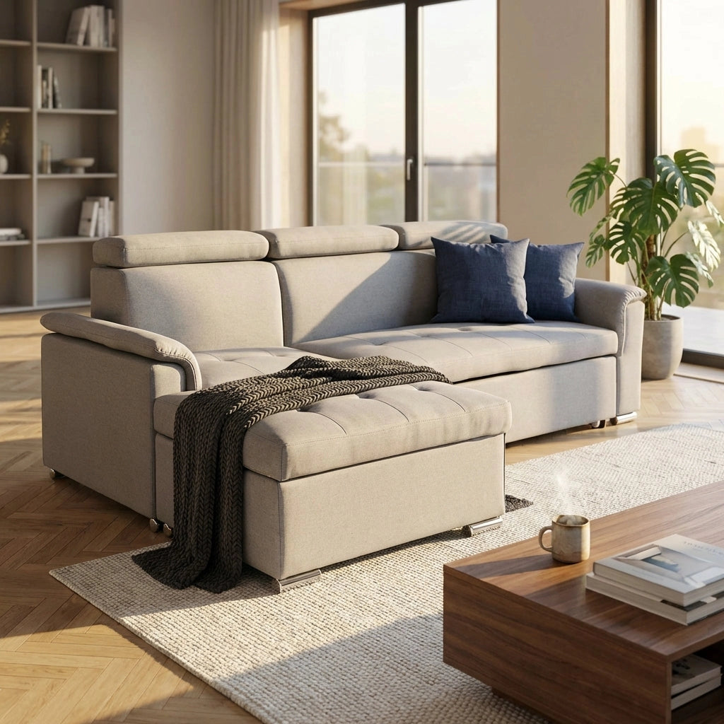 Divano Letto con penisola in Tessuto cm 234x148x84 - ALF