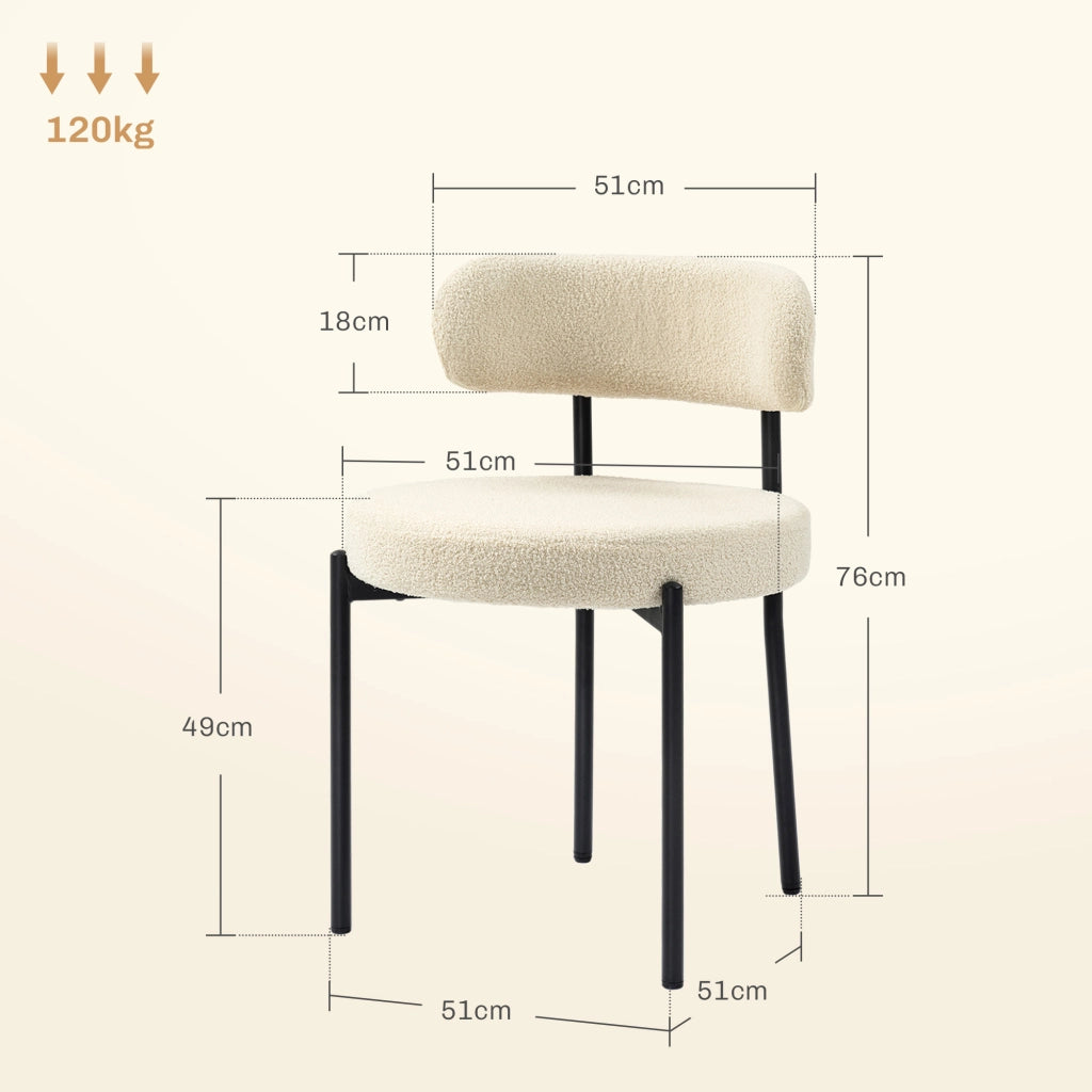 Set di 2 sedie da pranzo con schienale in tessuto e gambe in metallo ¨C zephmum ¨C beige nero 51x51x76 cm