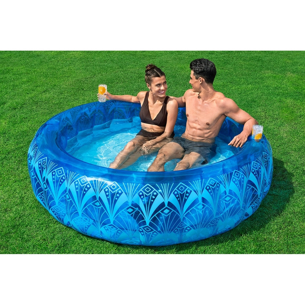 Trade Shop - Piscina Gonfiabile Familiare Motivo Elegante Bohémien Blu ø168x53cm 2 Portabicchieri 54479 -