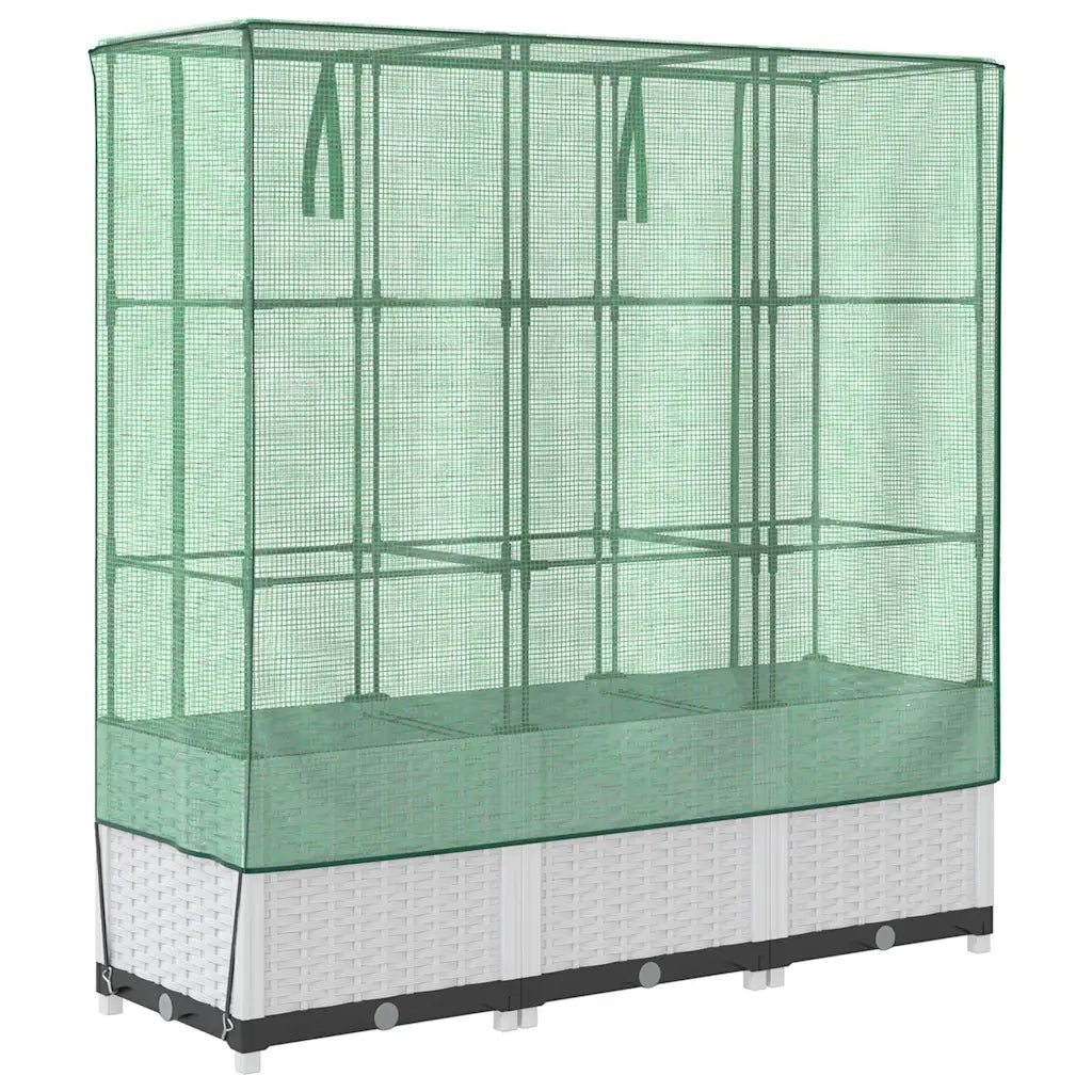 Fioriere | Cassetta per fiori | Letto Rialzato con Copertura Serra Effetto Rattan 120x40x138 cm