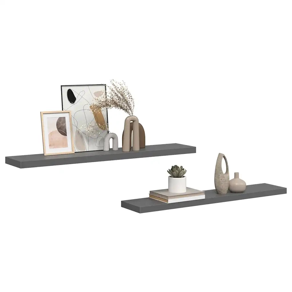Scaffali a Parete 2 pz Grigio Lucido 120x23,5x3,8 cm in MDF cod mxl 33231
