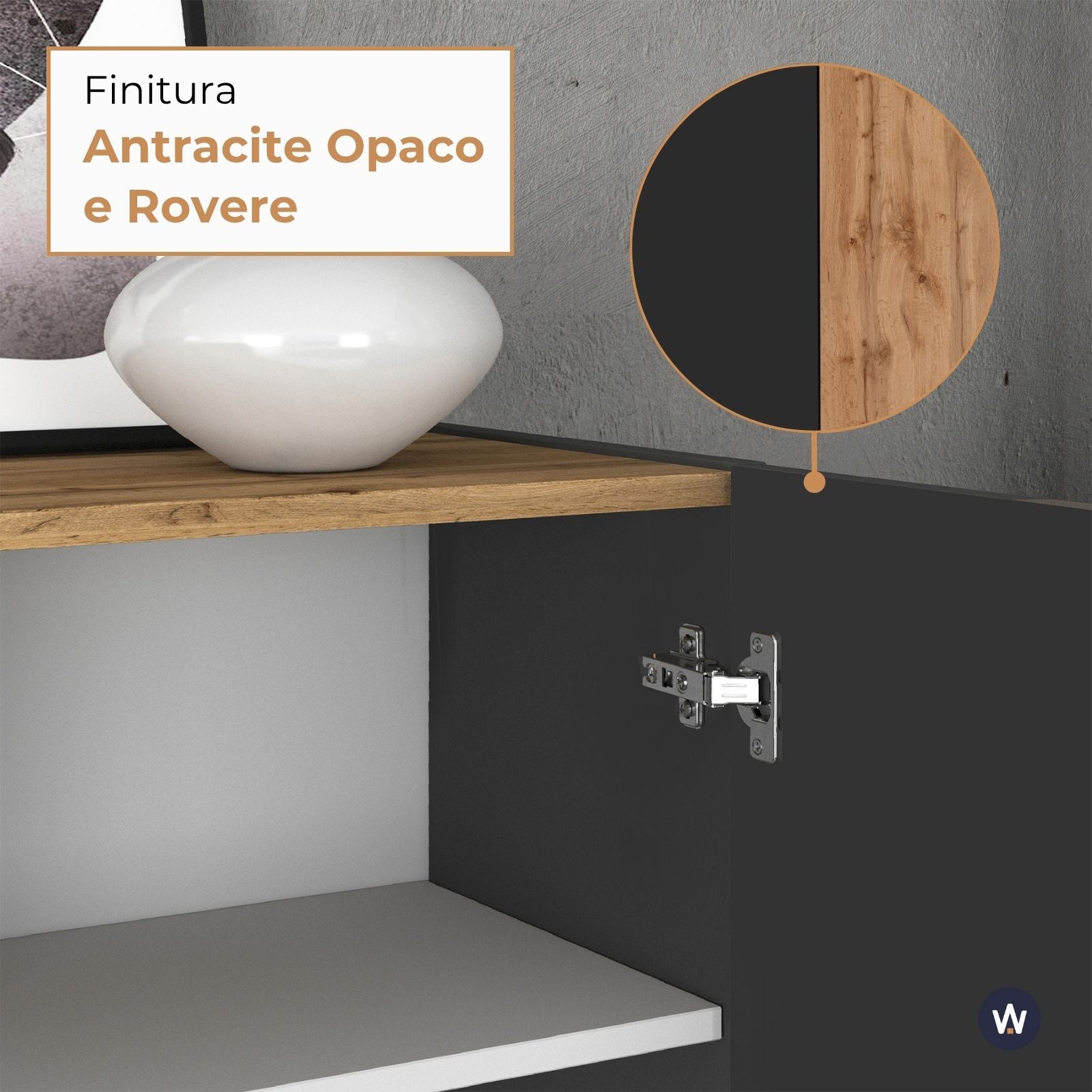 Credenza Garda a 3 ante e 3 cassetti antracite opaco/rovere 102x35x110 cm