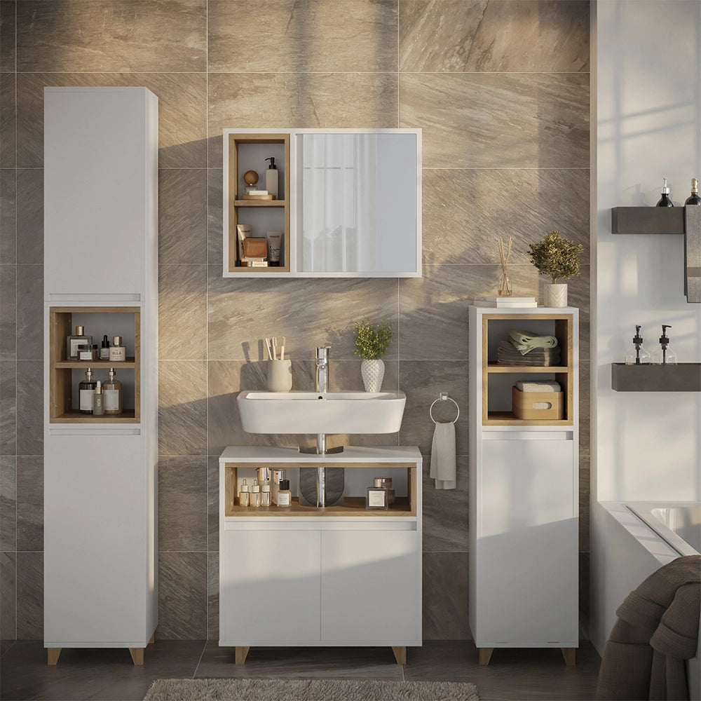 Vicco Armadio per il bagno Bianco/quercia 30 x 170 cm con 2 porte