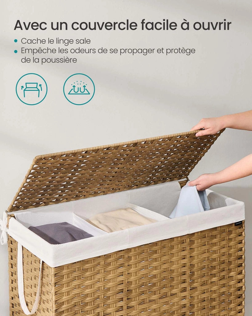 Cesto portabiancheria da 160 litri con coperchio ribaltabile sacchetti in tessuto rimovibili e manici per coperte vestiti soggiorno camera da letto lavanderia beige 12_0006785