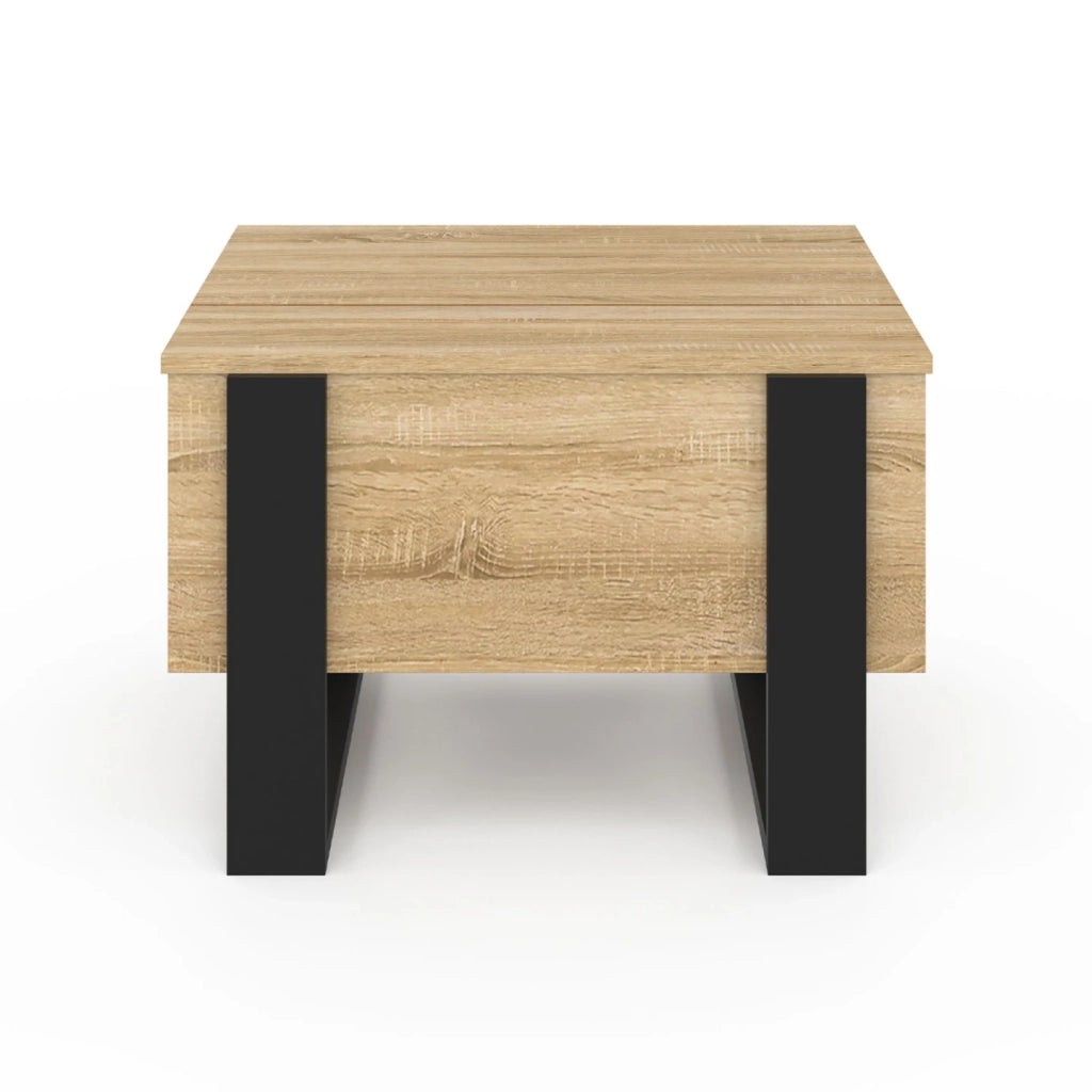 IDMarket - Tavolino quadrato PHOENIX in legno e nero con piano sollevabile 70 cm
