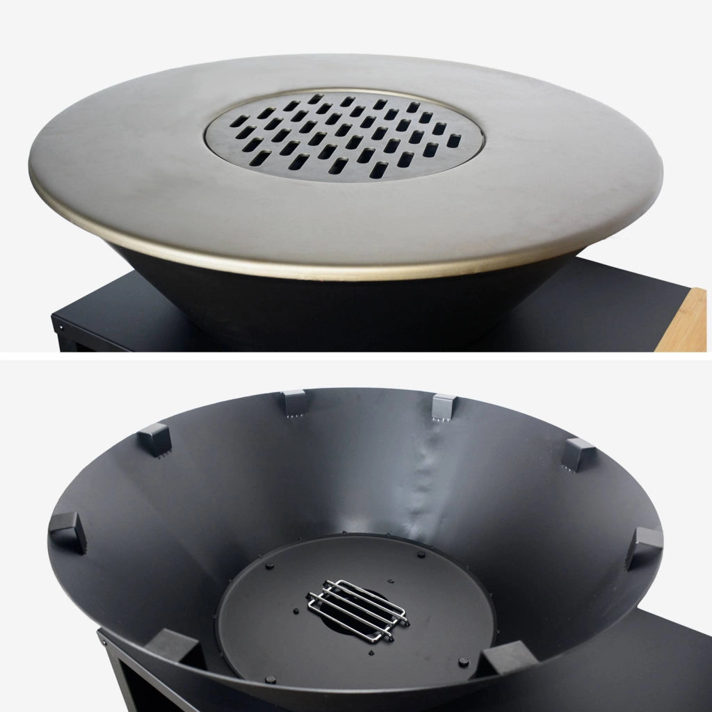Braciere barbecue su carrello con vano portaoggetti, ø80cm, nero