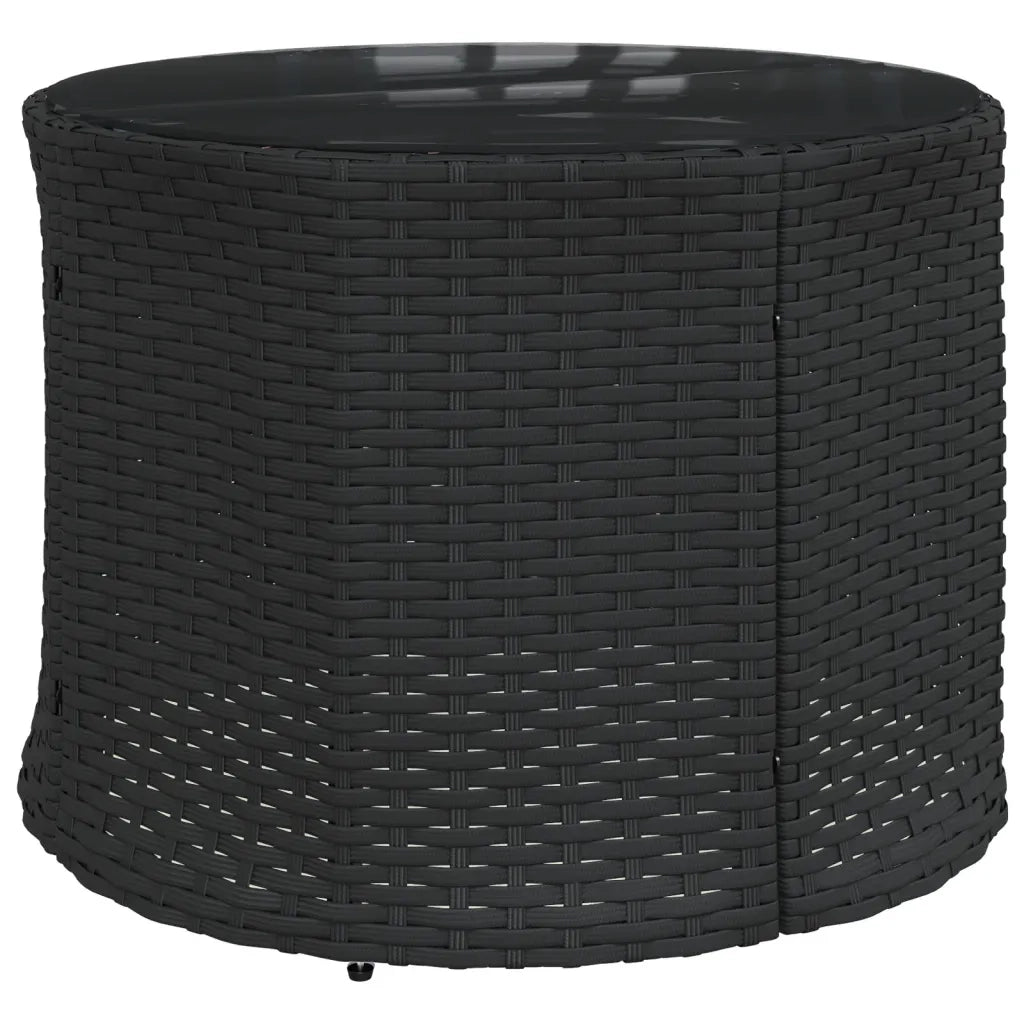 Divano Giardino con Tavolo e Cuscini Circolare Nero Polyrattan