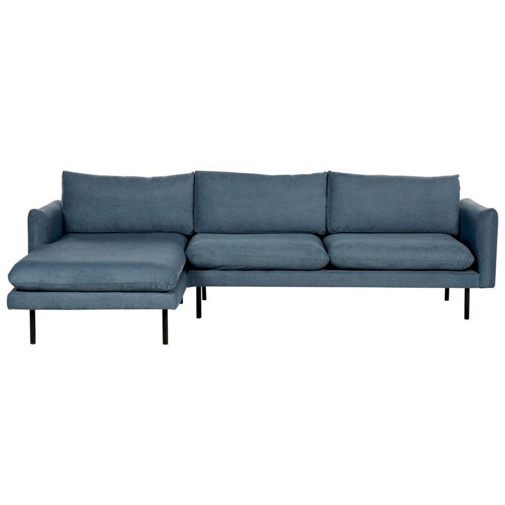 Divano angolare moderno in tessuto di ciniglia blu con gambe nere a 4 posti Stile Retrò Moderno