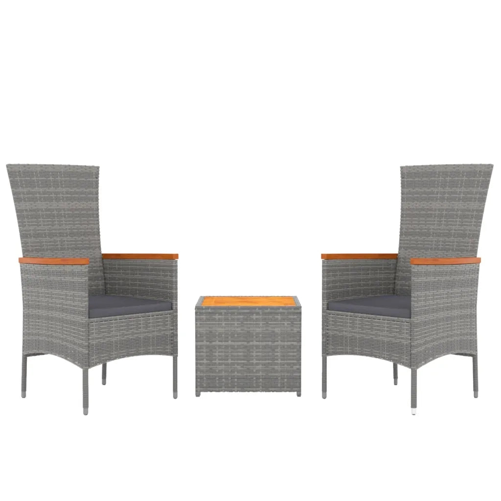 Set Mobili Giardino 3pz | Set Salotto da Giardino Grigio Polyrattan Legno Massello Acacia