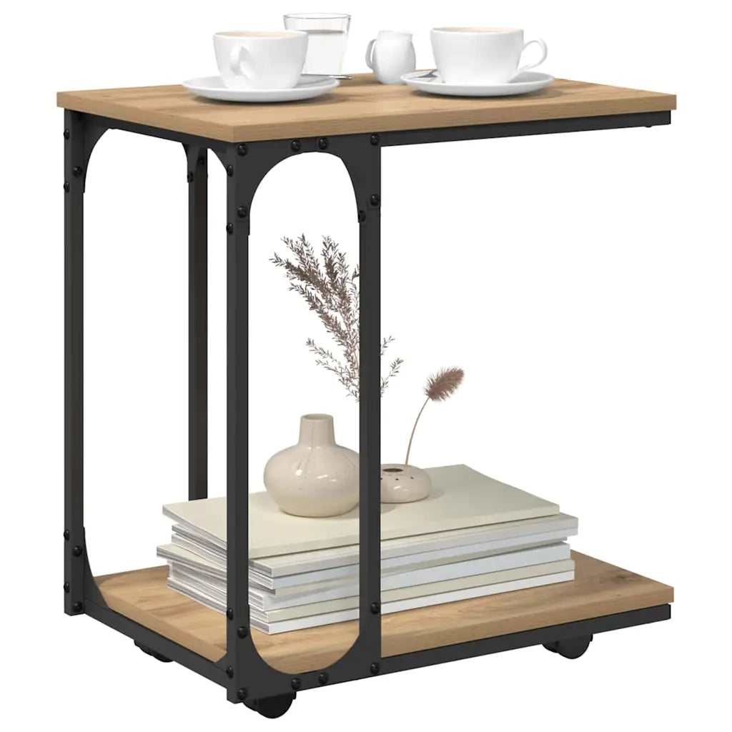Tavolo laterale | Tavolino con ruota Rovere artigianale 50 x 35 x 55.5 cm