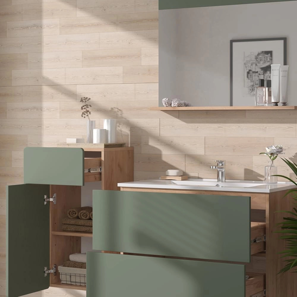 Set di mobili da bagno Izan, Goldkraft rovere/verde, 4 pezzi con unità midi