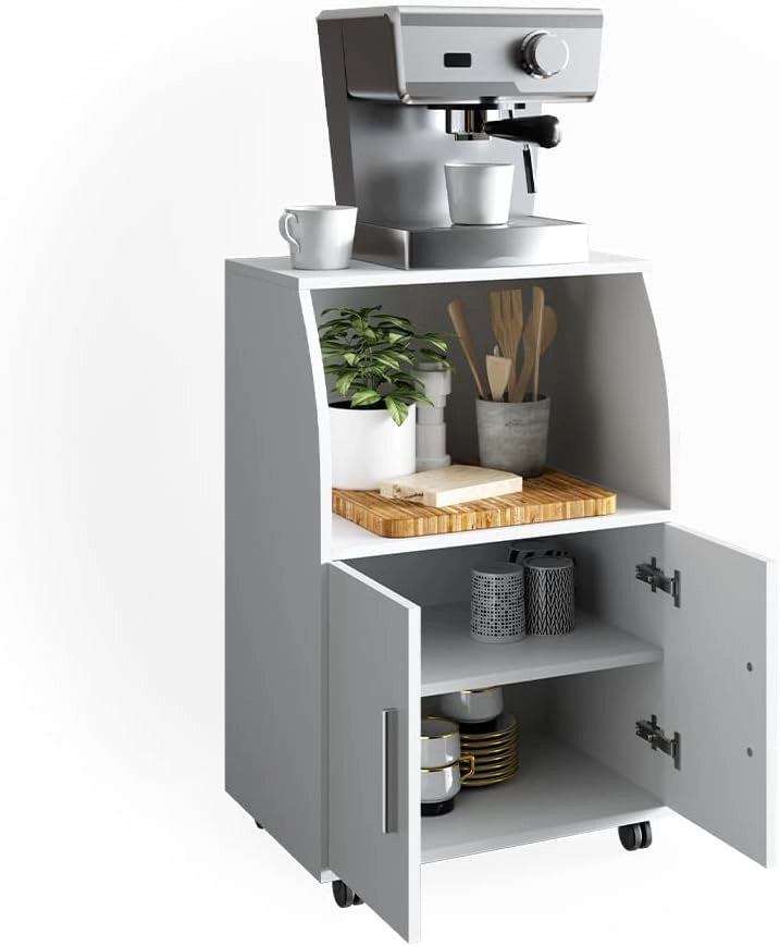 carrello cucina Elio, Bianco, 55 x 83.8 cm, con ruote e ripiano d'appoggio per microonde o dispositivi
