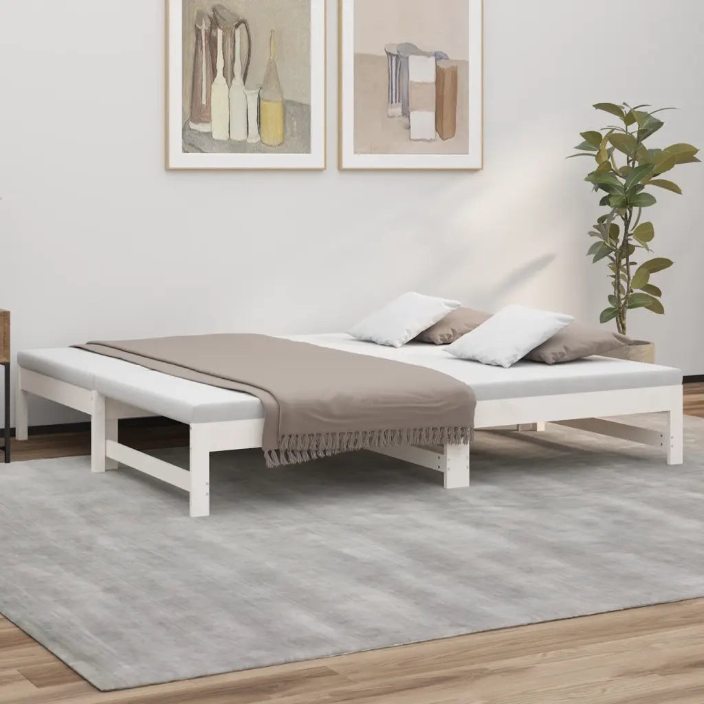 Letto matrimoniale | Letto per adulti | Dormeuse Estraibile Bianca 2x(90x190) cm Legno Massello di Pino