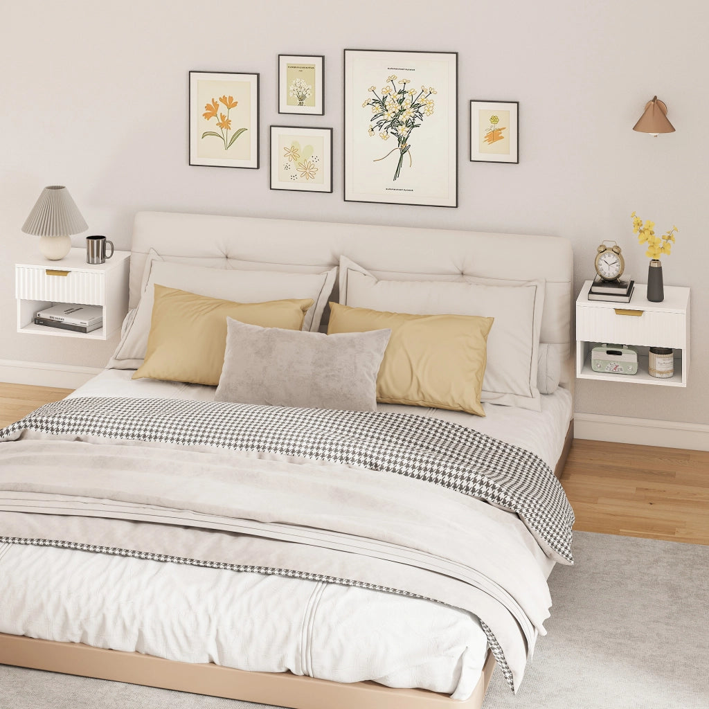 Tavolino da letto sospeso ¨C zephmum ¨C 40x34x29 cm, bianco