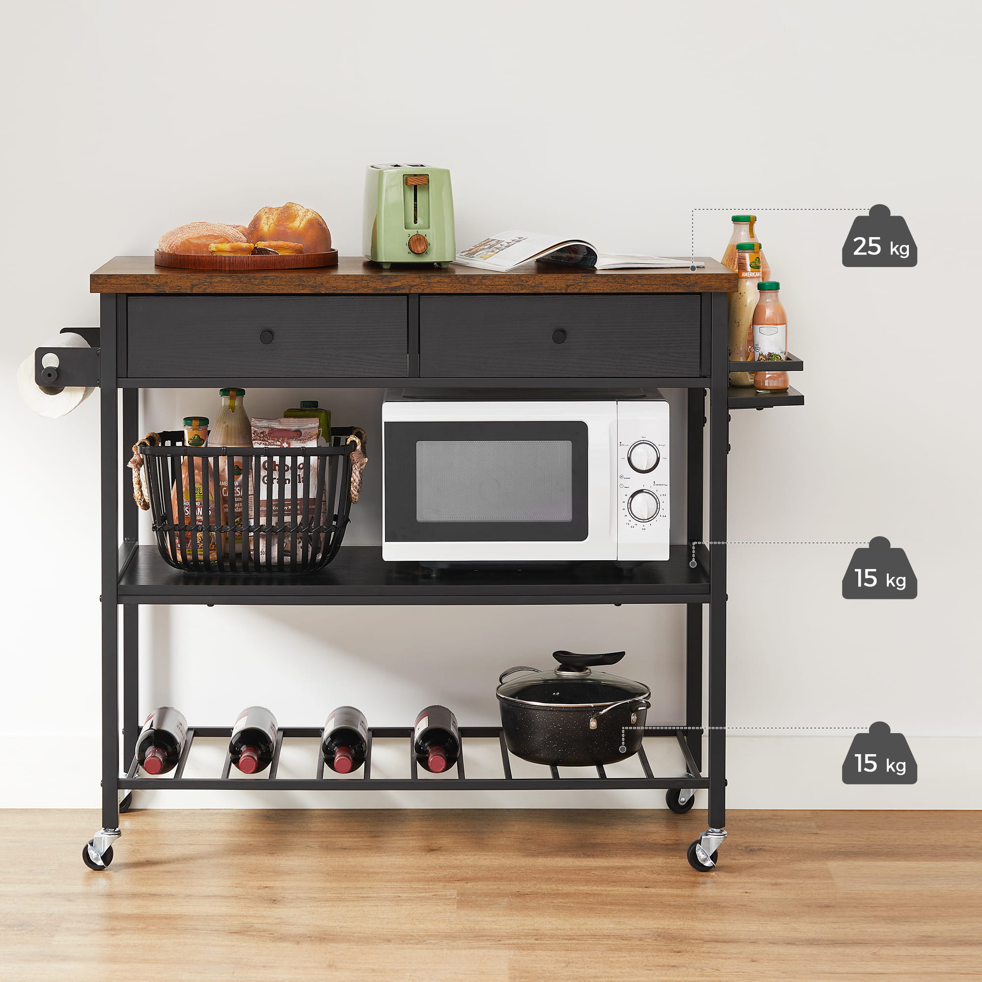 Isola da cucina VALORA, marrone rustico, stile loft - KKI003B01