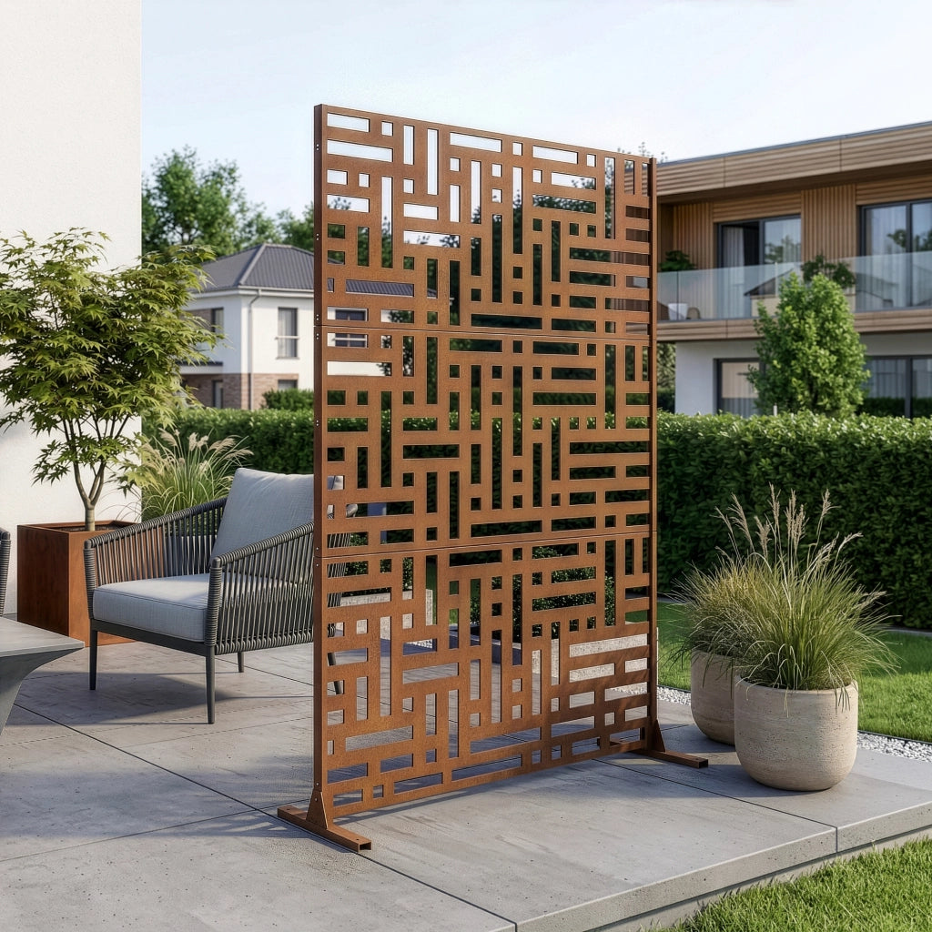 Pannello Divisorio Bernalda Struttura Traforata in Acciaio Corten 180 x 120 cm Marrone Ossidato casa.pro