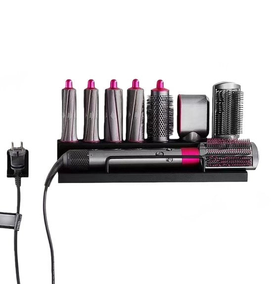 Sostegno per asciugacapelli - Adatto per Dyson Supersonic e Airwrap - Sostegno per asciugacapelli - Nero Metallico Standard - Spazio di stoccaggio per accessori - Per bagno e salone di bellezza