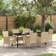 Set da Pranzo per Giardino a 7 Pezzi con Cuscini in Polyrattan Beige