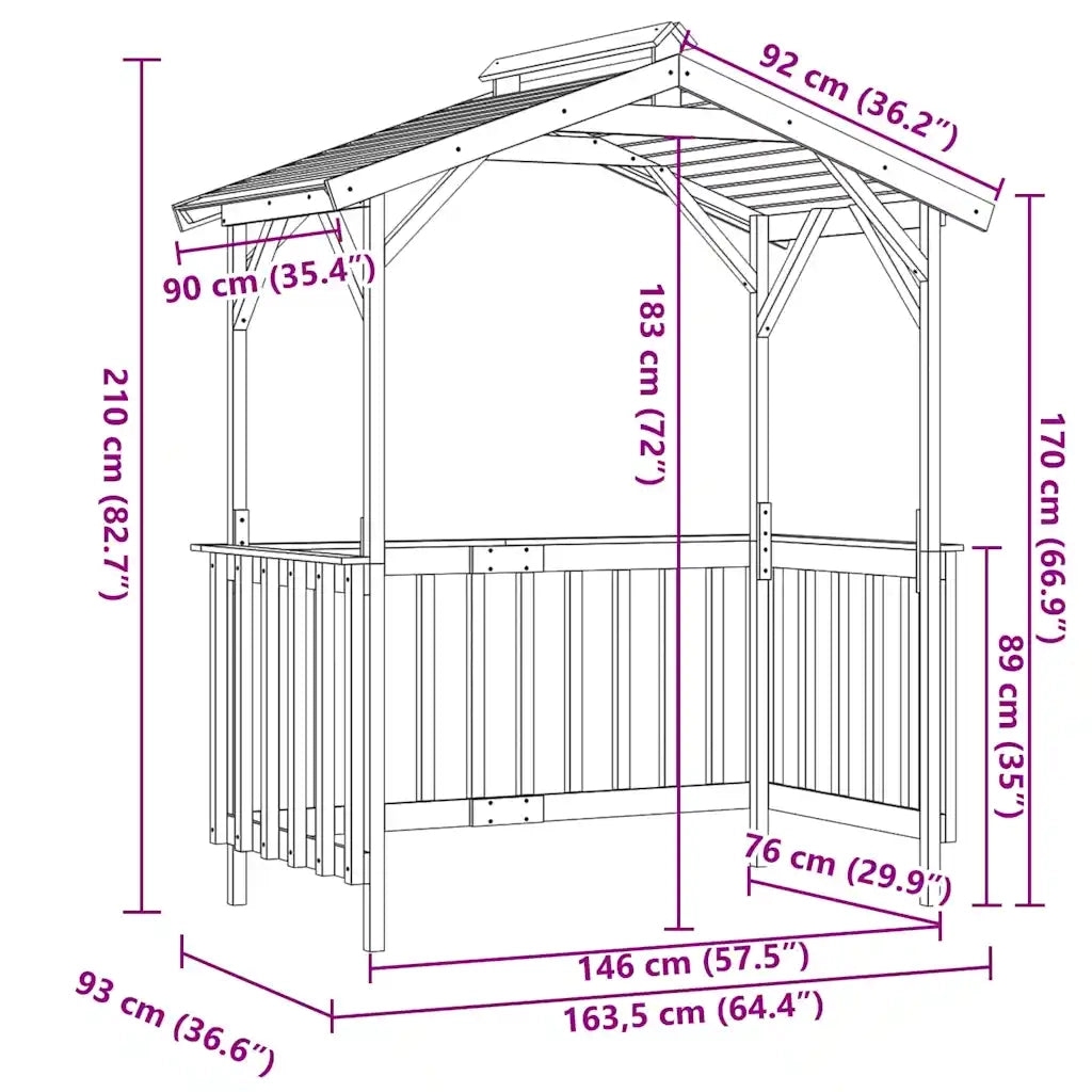 Capanno per Barbecue 163,5x93x210 cm in Pino Impregnato 315390