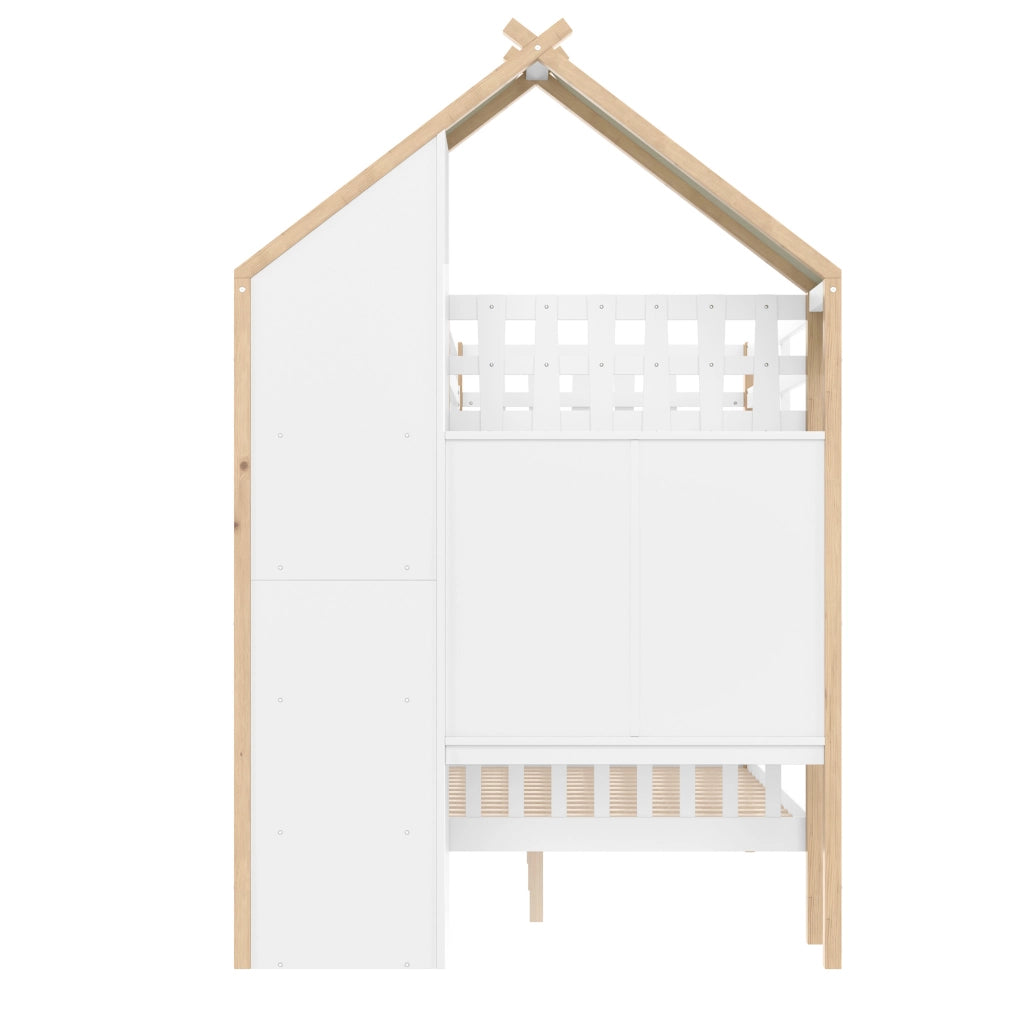 Letto a castello 90x200 + 140x200 cm con cassetti, bianco naturale