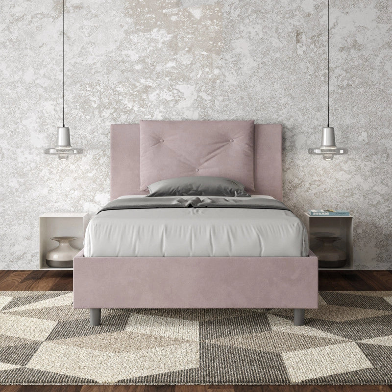 Letto imbottito Piazza e mezzo 110x210 cm Appia - Contenitore,Glicine,Microfibra