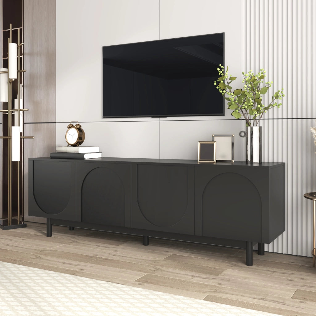 Mobile TV Nero Moderno 175x38x56 cm, Stile Lusso, Ripiani Regolabili