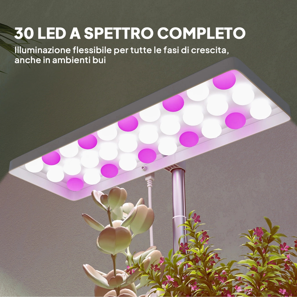 Lampade per Piante 30 LED con 3 Vasi e Timer Regolabile ¨C Zephmum ¨C Bianco 31.8x13.4x18.6-35.6 cm